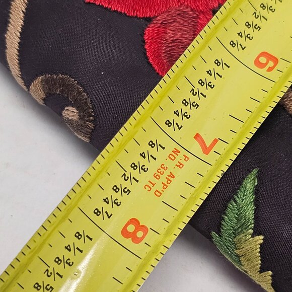 Black Red Floral Flower Embroidered Gold Cara Made in USA Clutch Hand Bag - Picture 15 of 16